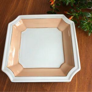 Vintage Andrea By Sadek Square Dish Bowl Peach Gold Cream Made In Japan